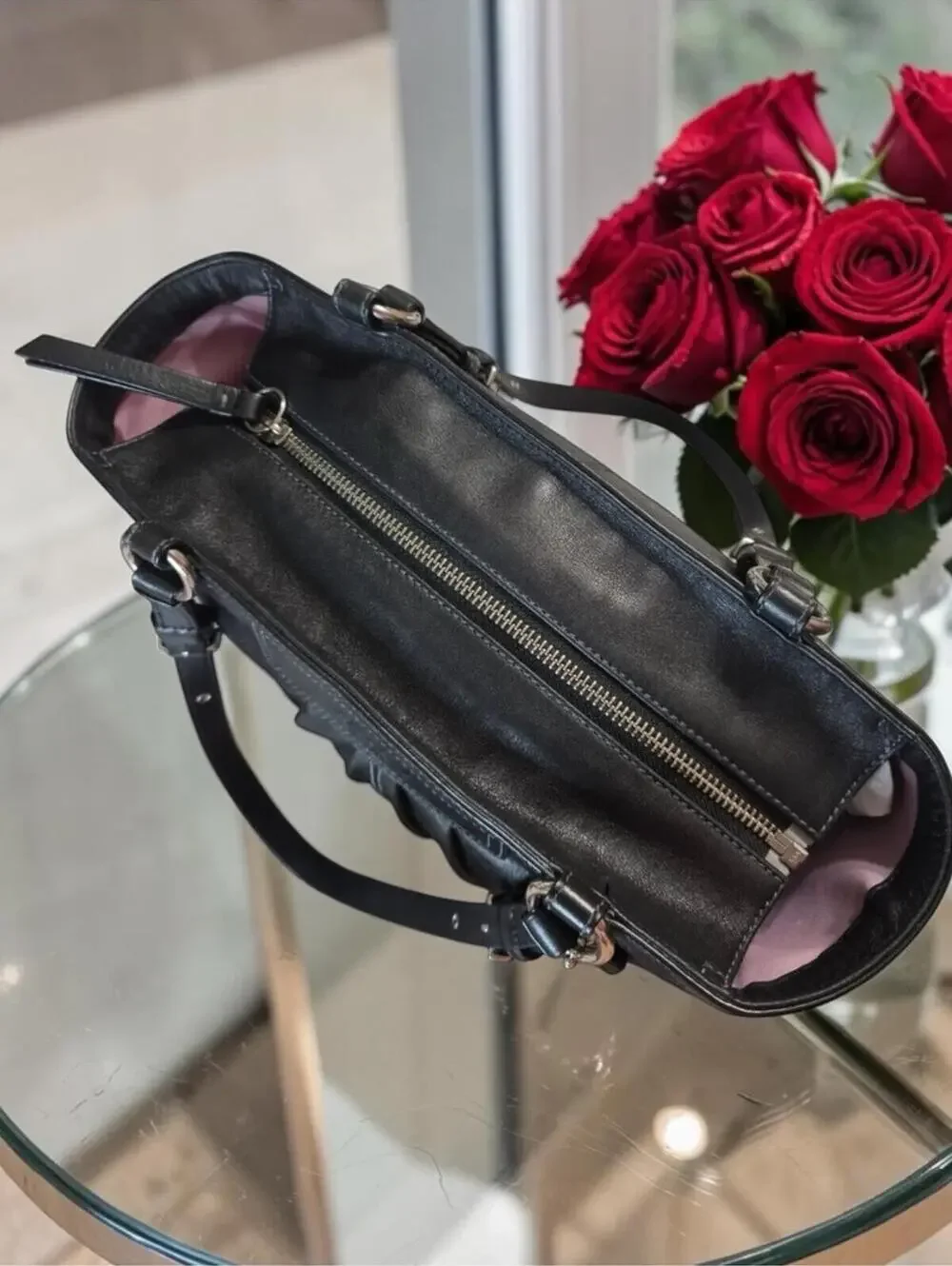 Coach Leather Tote 3 Piece Bundle Black Pink Wristlet Scarf
